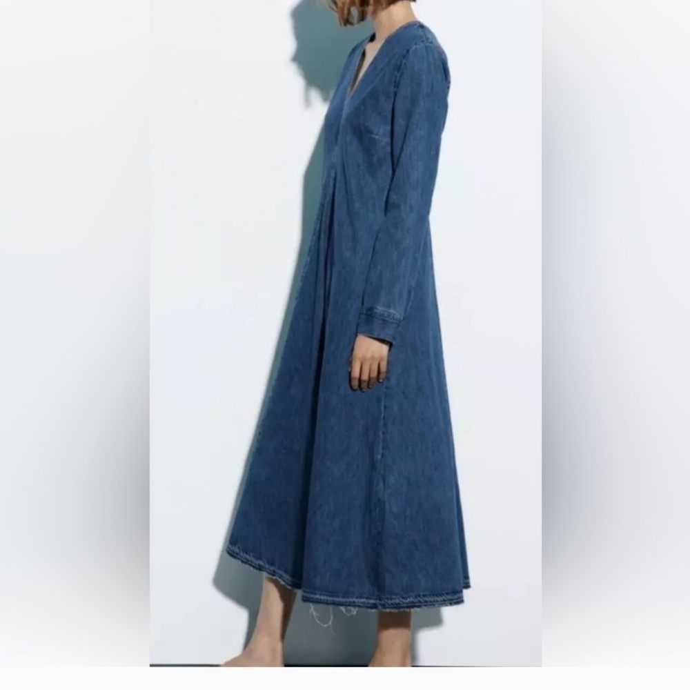 Zara The Tilda Raw Hem Long Line Denim Dress Medium - Picture 6 of 14